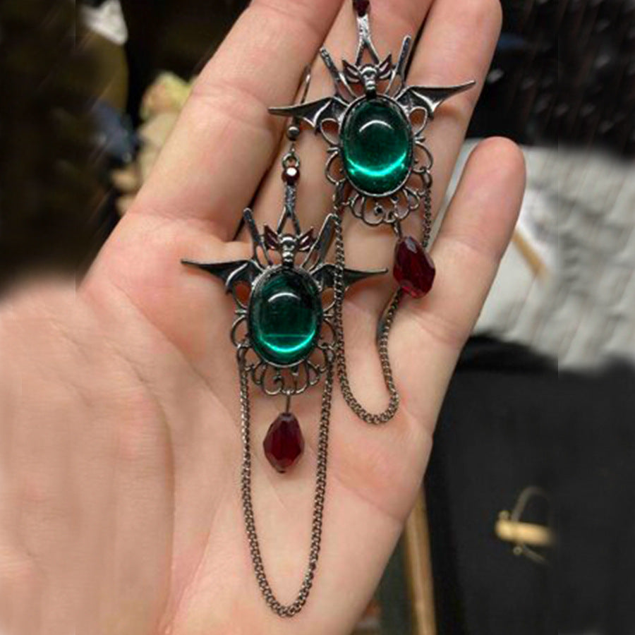 Wholesale Simple Bat Tassel Diamond Earrings Three-dimensional Hollow Gothic Ear Hook Vintage Holiday Earrings